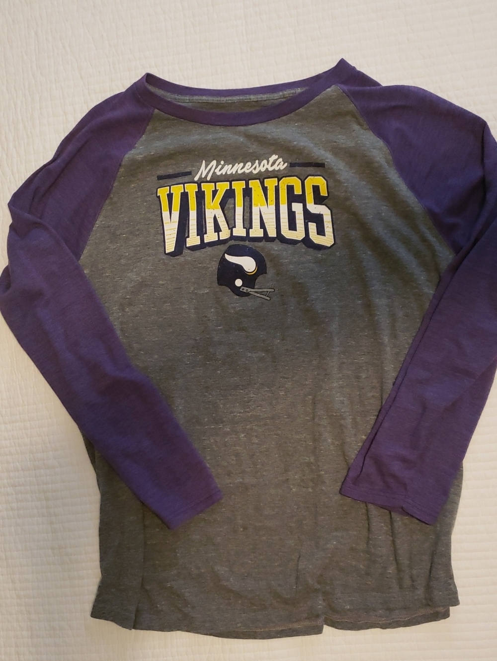 Minnesota Vikings Long Sleeve Baseball Style Raglan Shirt - Gray & Purple